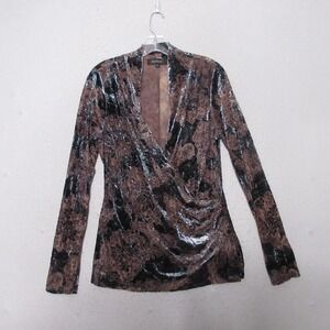 Karen‎ Kane Top Dark Floral Velvet Burnout Faux Wrap Whimsigoth Forest Fairy Y2K